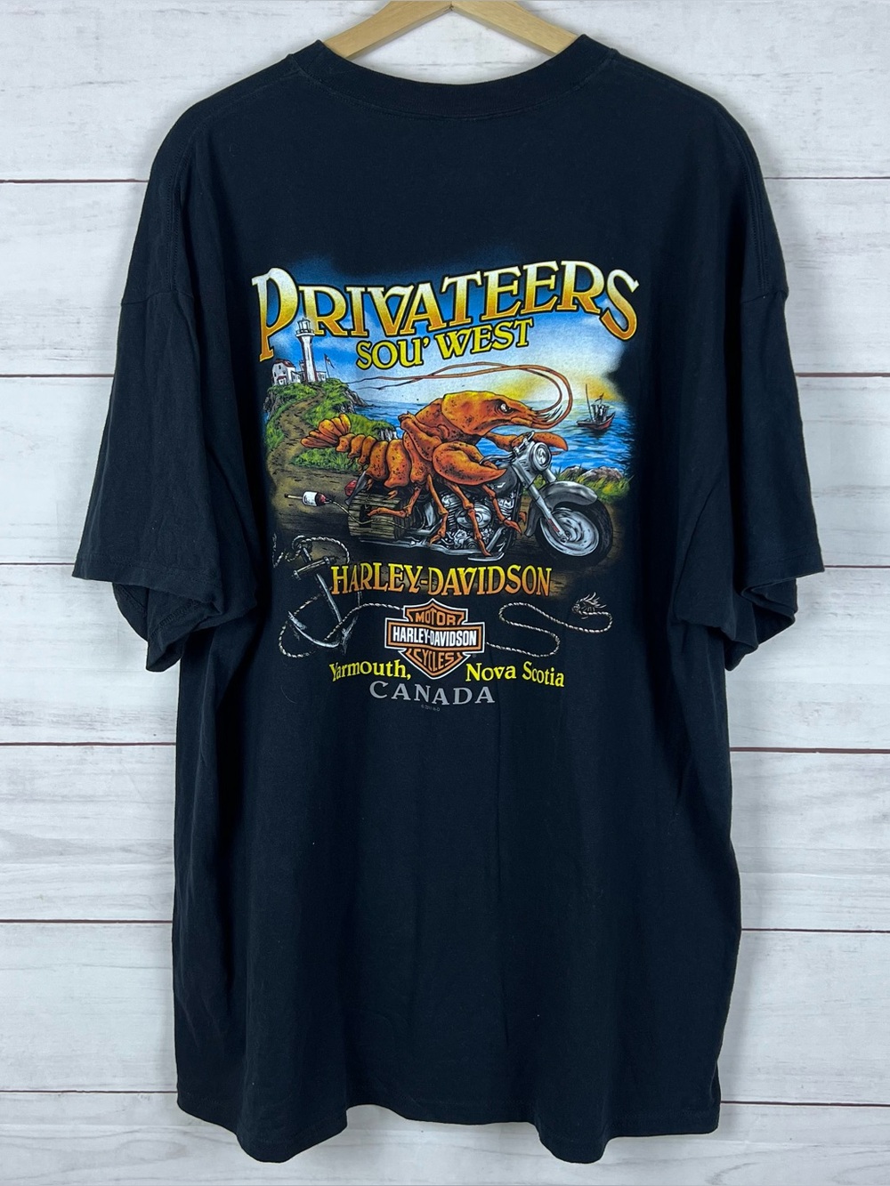 Harley Davidson Flames Lobster Yarmouth Nova Scotia Canada T-Shirt Mens 2XL